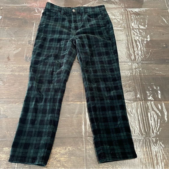 Pants - Velvet straight leg plaid pant